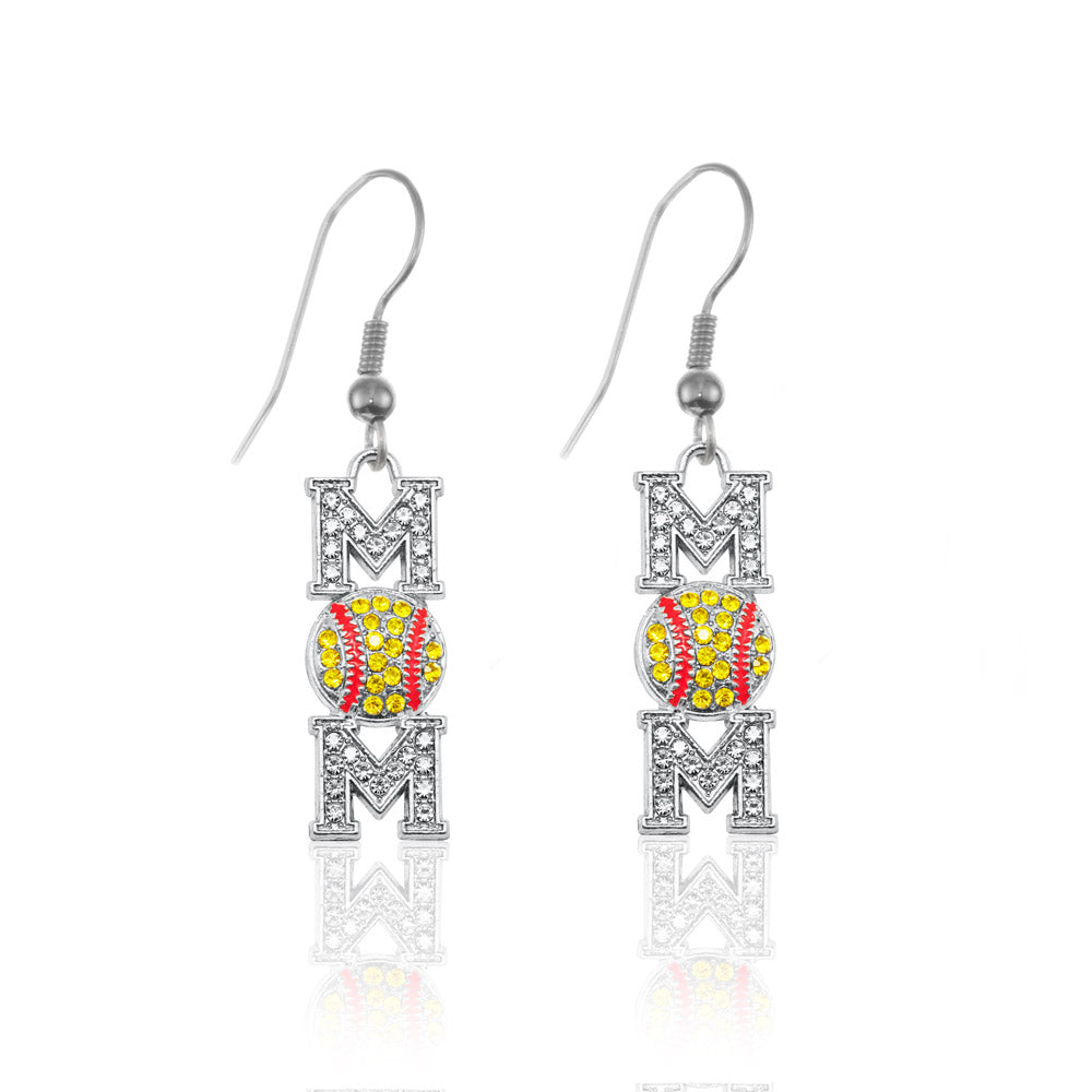 Silver Softball Mom Charm Dangle Earrings