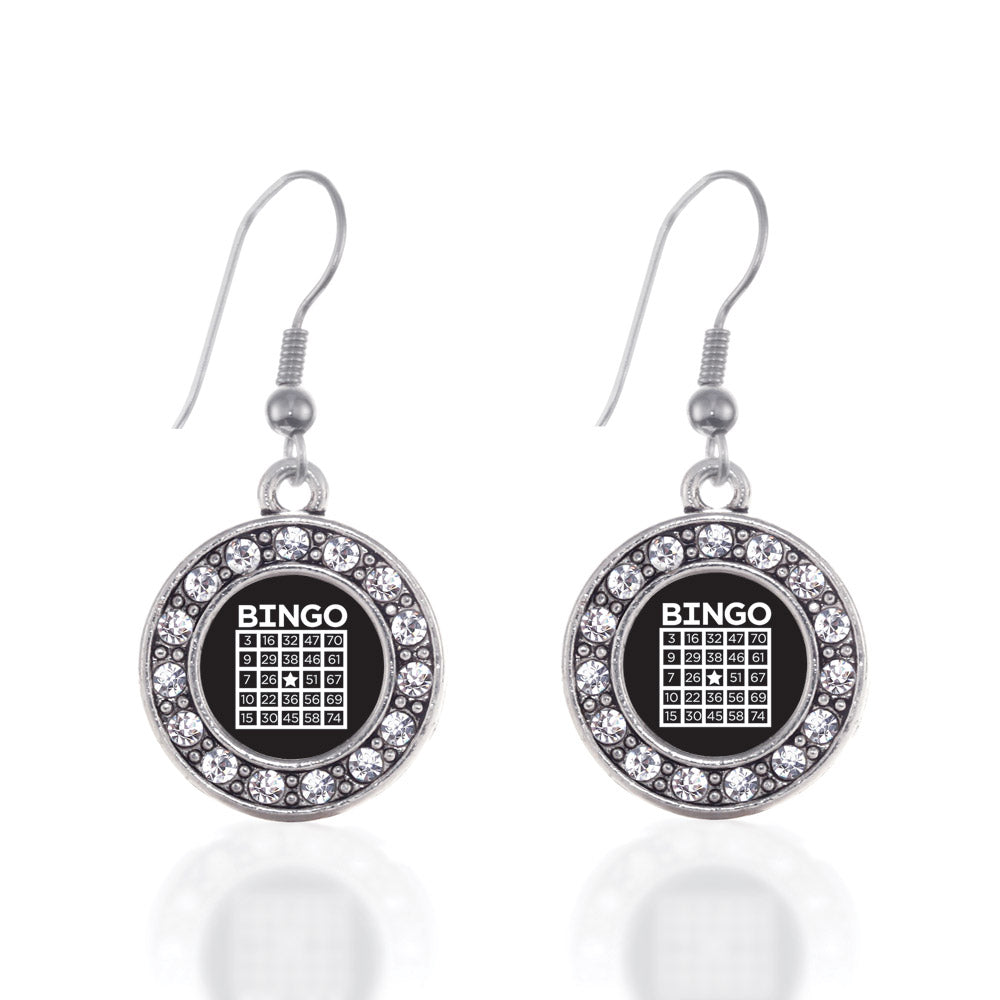 Silver Bingo Circle Charm Dangle Earrings
