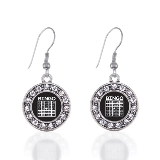 Silver Bingo Circle Charm Dangle Earrings