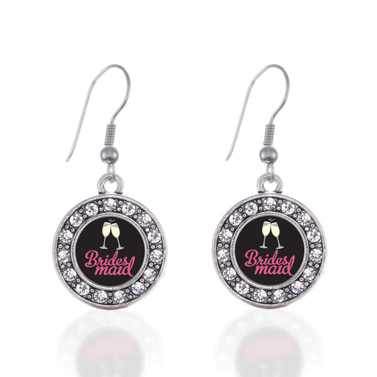 Silver Bridesmaid Circle Charm Dangle Earrings
