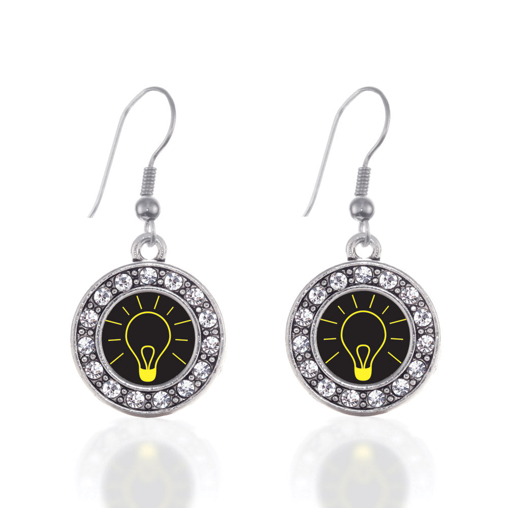 Silver Bright Idea Circle Charm Dangle Earrings