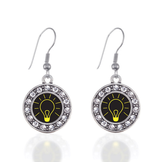 Silver Bright Idea Circle Charm Dangle Earrings