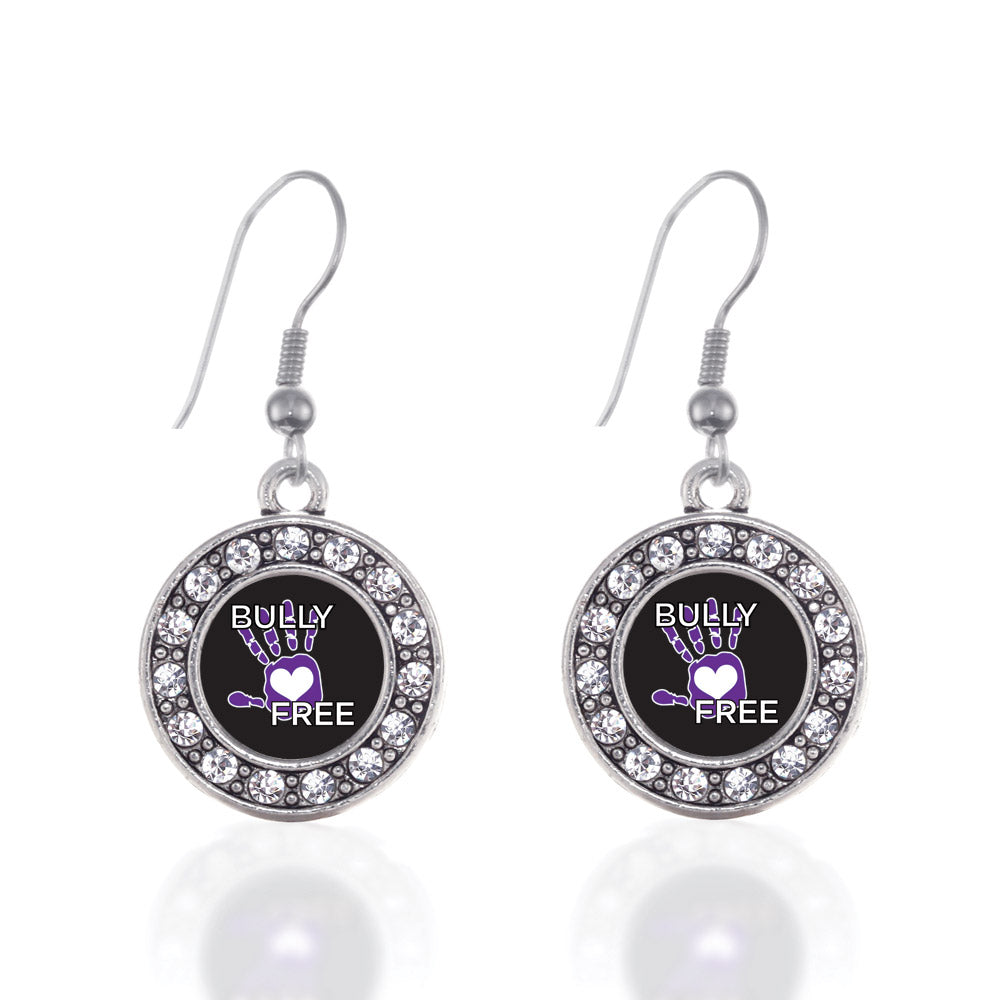 Silver Bullying Support and Awareness Circle Charm Dangle Earrings