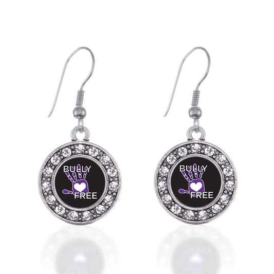 Silver Bullying Support and Awareness Circle Charm Dangle Earrings