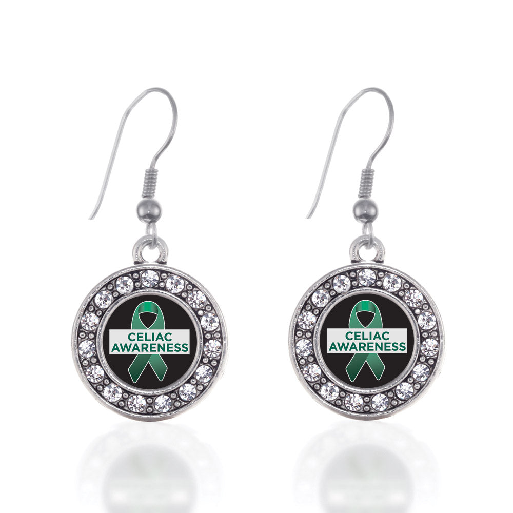 Silver Celiac Awareness Circle Charm Dangle Earrings