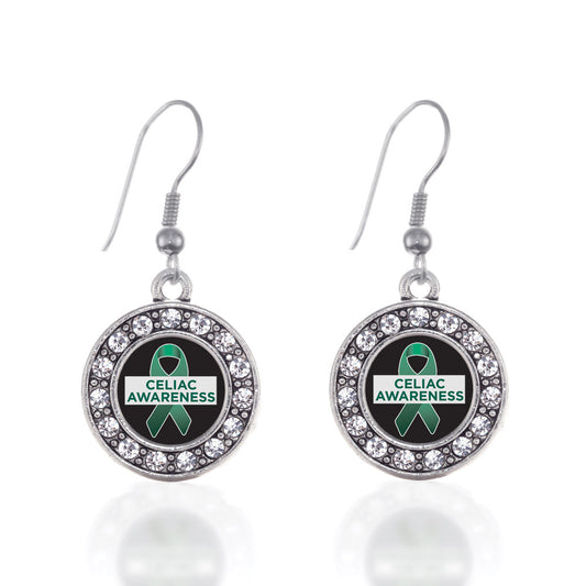Silver Celiac Awareness Circle Charm Dangle Earrings