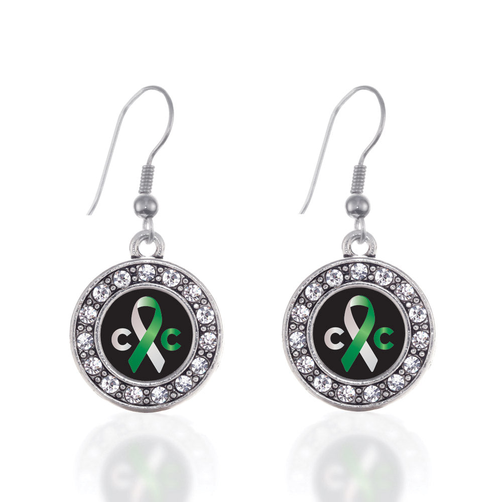 Silver Cervical Cancer Support Circle Charm Dangle Earrings