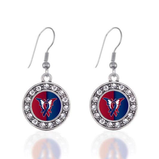 Silver CHD Support Circle Charm Dangle Earrings