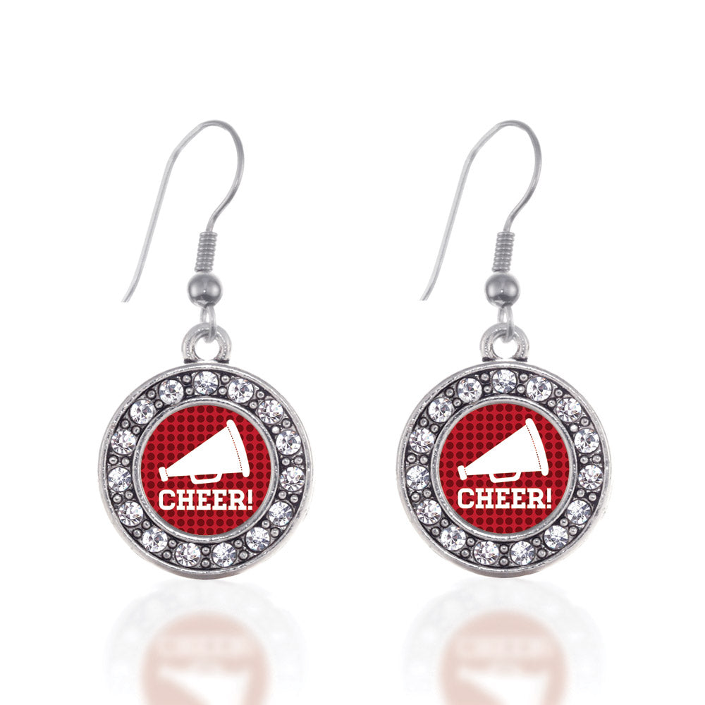 Silver Cheer Circle Charm Dangle Earrings