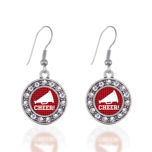 Silver Cheer Circle Charm Dangle Earrings