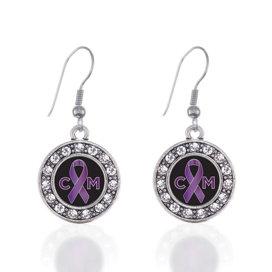 Silver Chiari Malformation Support Circle Charm Dangle Earrings