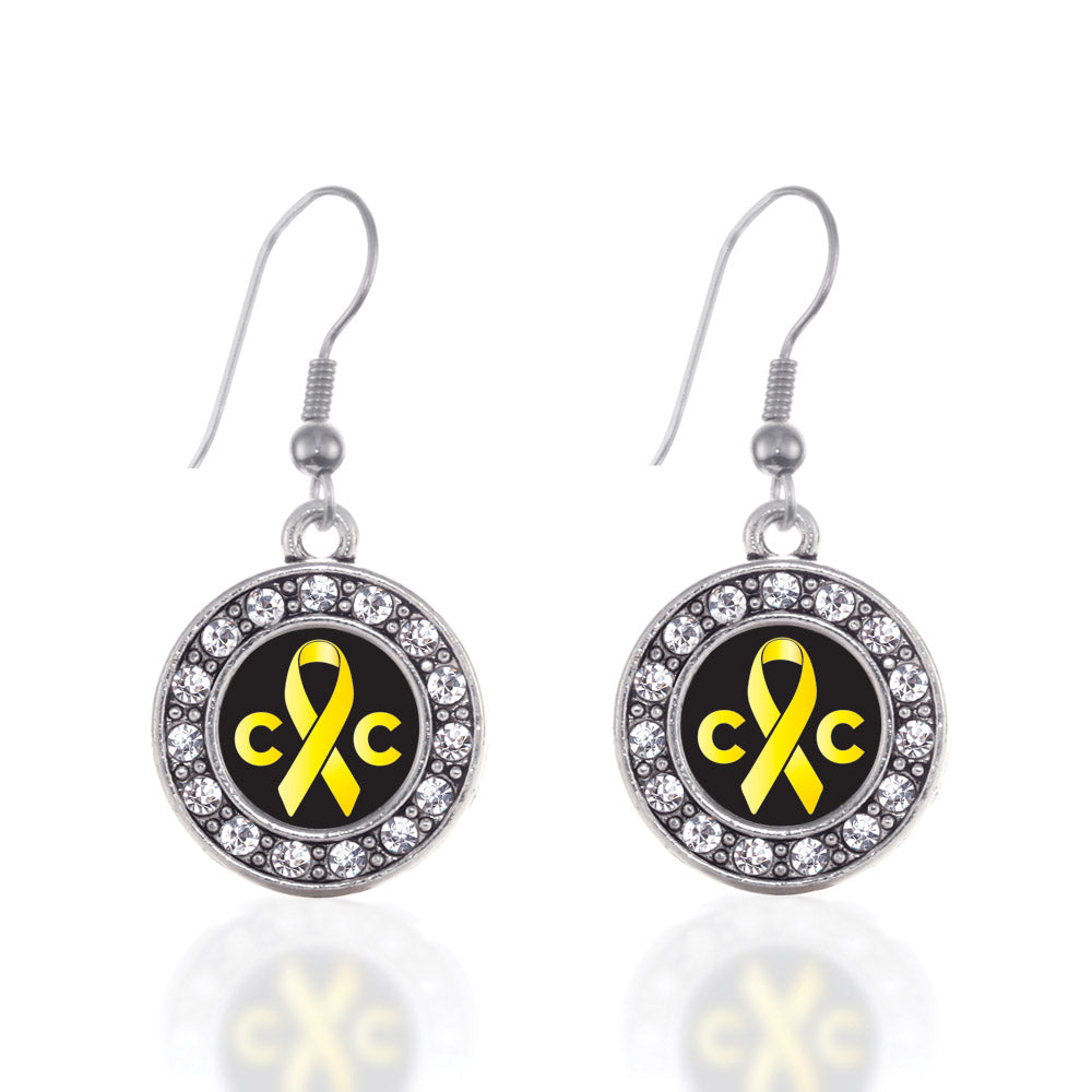 Silver Childhood Cancer Support Circle Charm Dangle Earrings