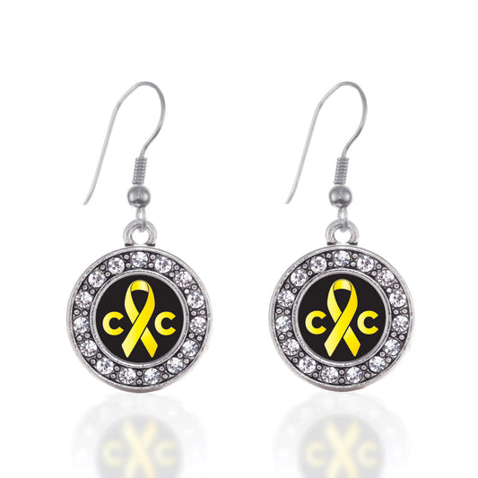 Silver Childhood Cancer Support Circle Charm Dangle Earrings