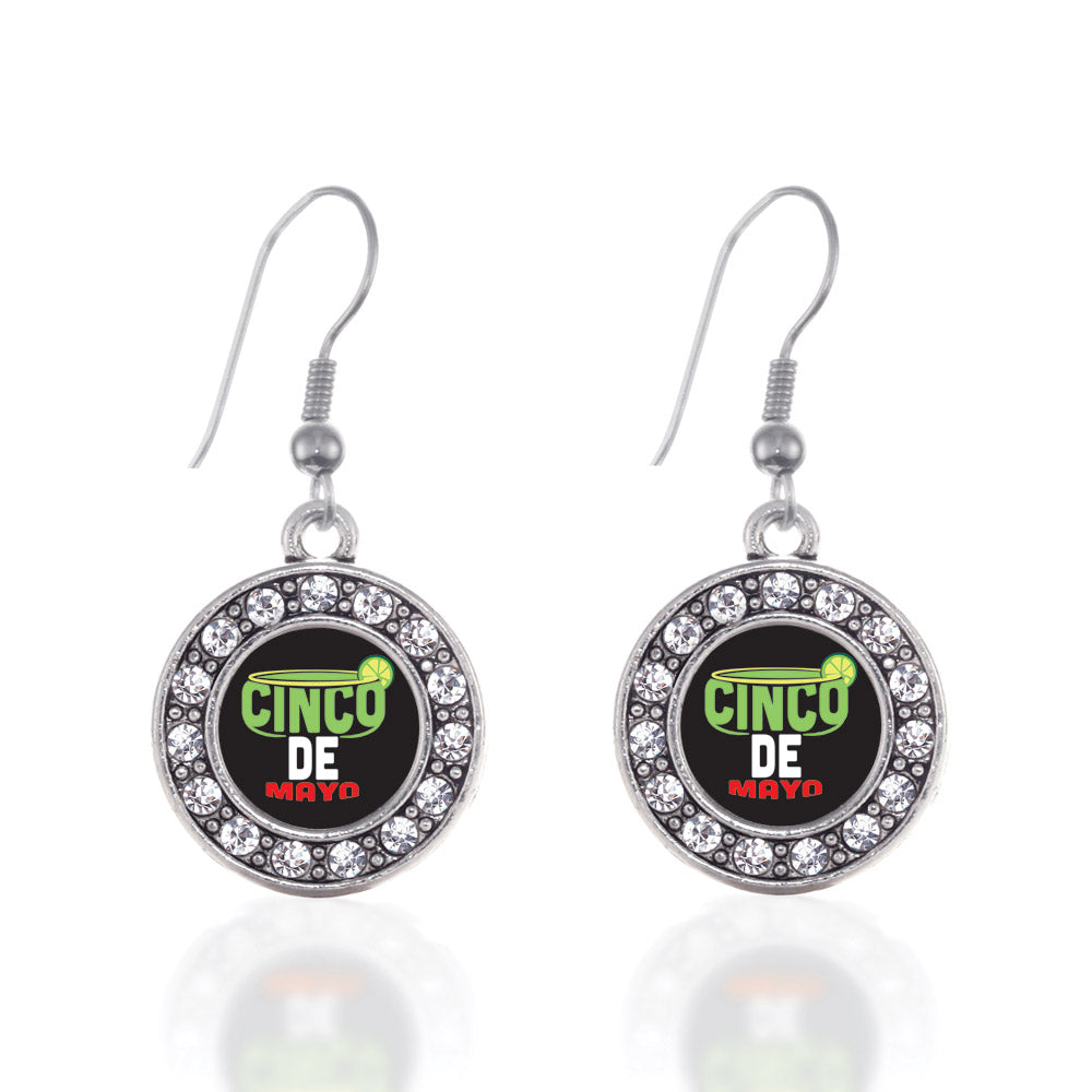 Silver Cinco De Mayo Circle Charm Dangle Earrings