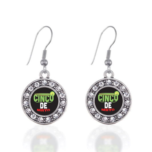 Silver Cinco De Mayo Circle Charm Dangle Earrings