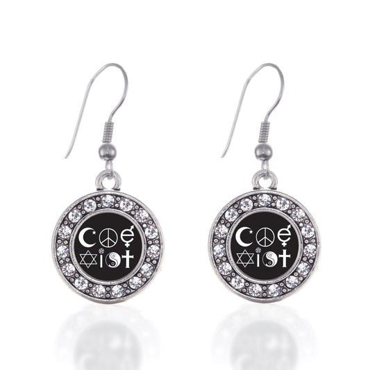 Silver Coexist Circle Charm Dangle Earrings