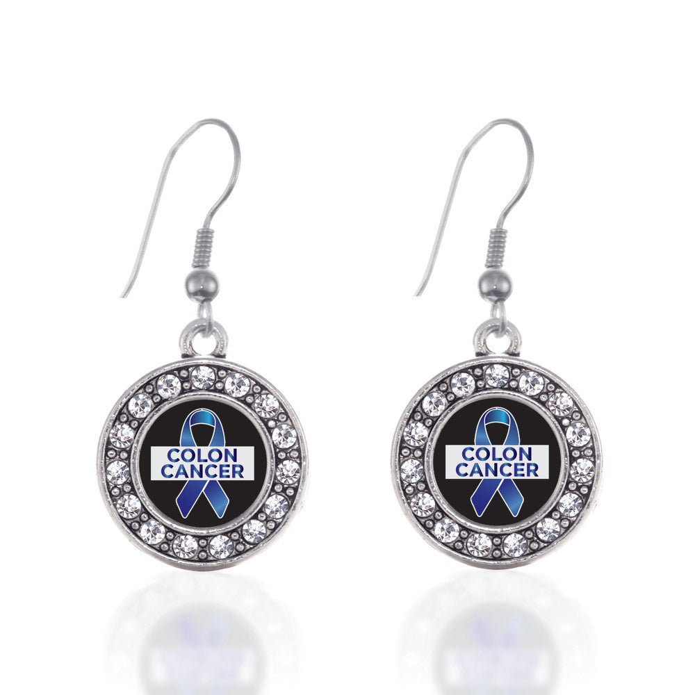 Silver Colon Cancer Support Circle Charm Dangle Earrings