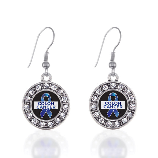 Silver Colon Cancer Support Circle Charm Dangle Earrings