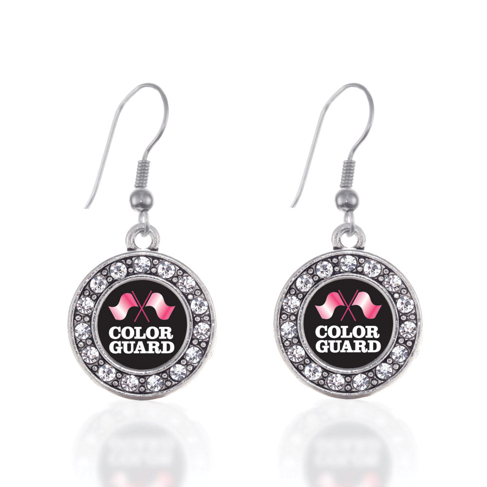 Silver Color Guard Circle Charm Dangle Earrings