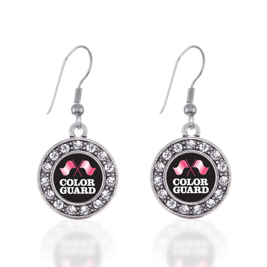 Silver Color Guard Circle Charm Dangle Earrings