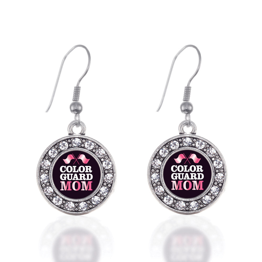 Silver Color Guard Mom Circle Charm Dangle Earrings