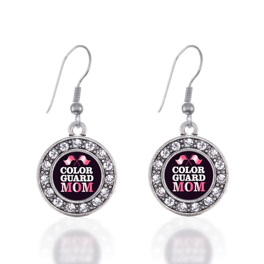 Silver Color Guard Mom Circle Charm Dangle Earrings