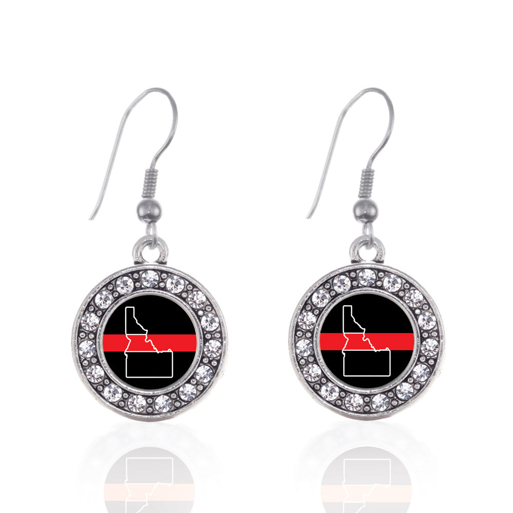 Silver Idaho Thin Red Line Circle Charm Dangle Earrings