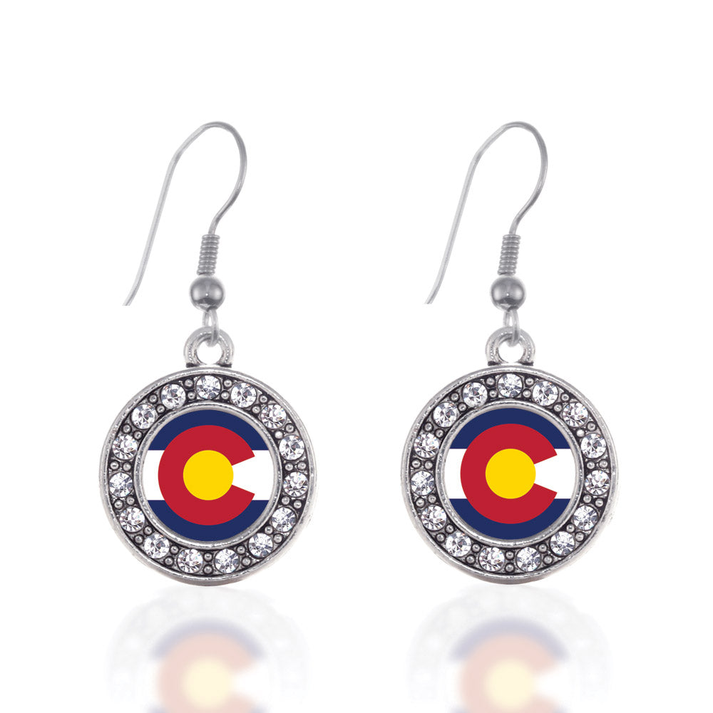 Silver Colorado Flag Circle Charm Dangle Earrings