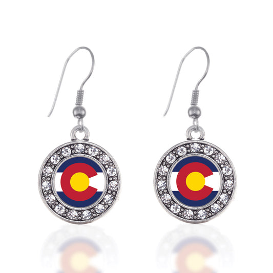 Silver Colorado Flag Circle Charm Dangle Earrings