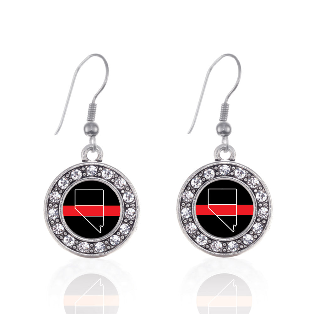 Silver Navada - Thin Red Line Circle Charm Dangle Earrings