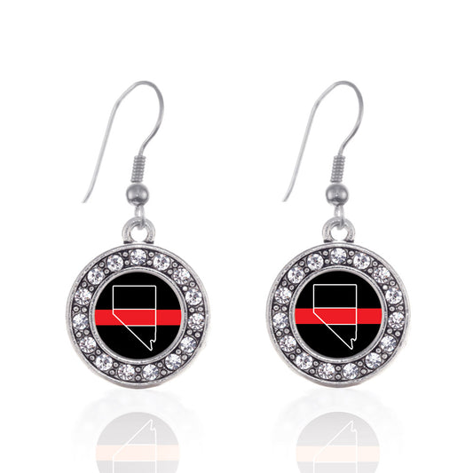 Silver Navada - Thin Red Line Circle Charm Dangle Earrings