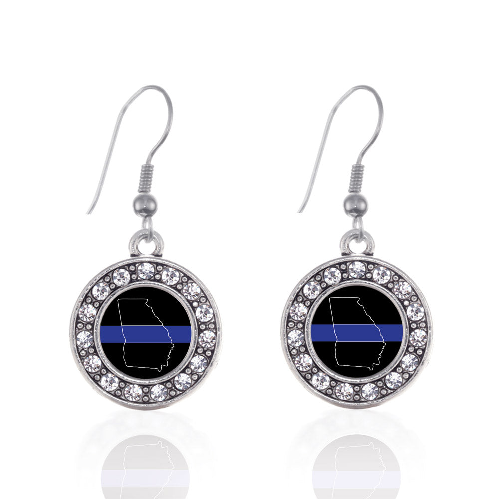 Silver Georgia Thin Blue Line Circle Charm Dangle Earrings