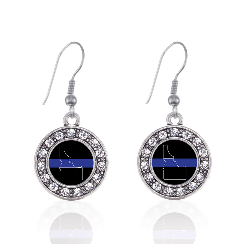 Silver Idaho Thin Blue Line Circle Charm Dangle Earrings