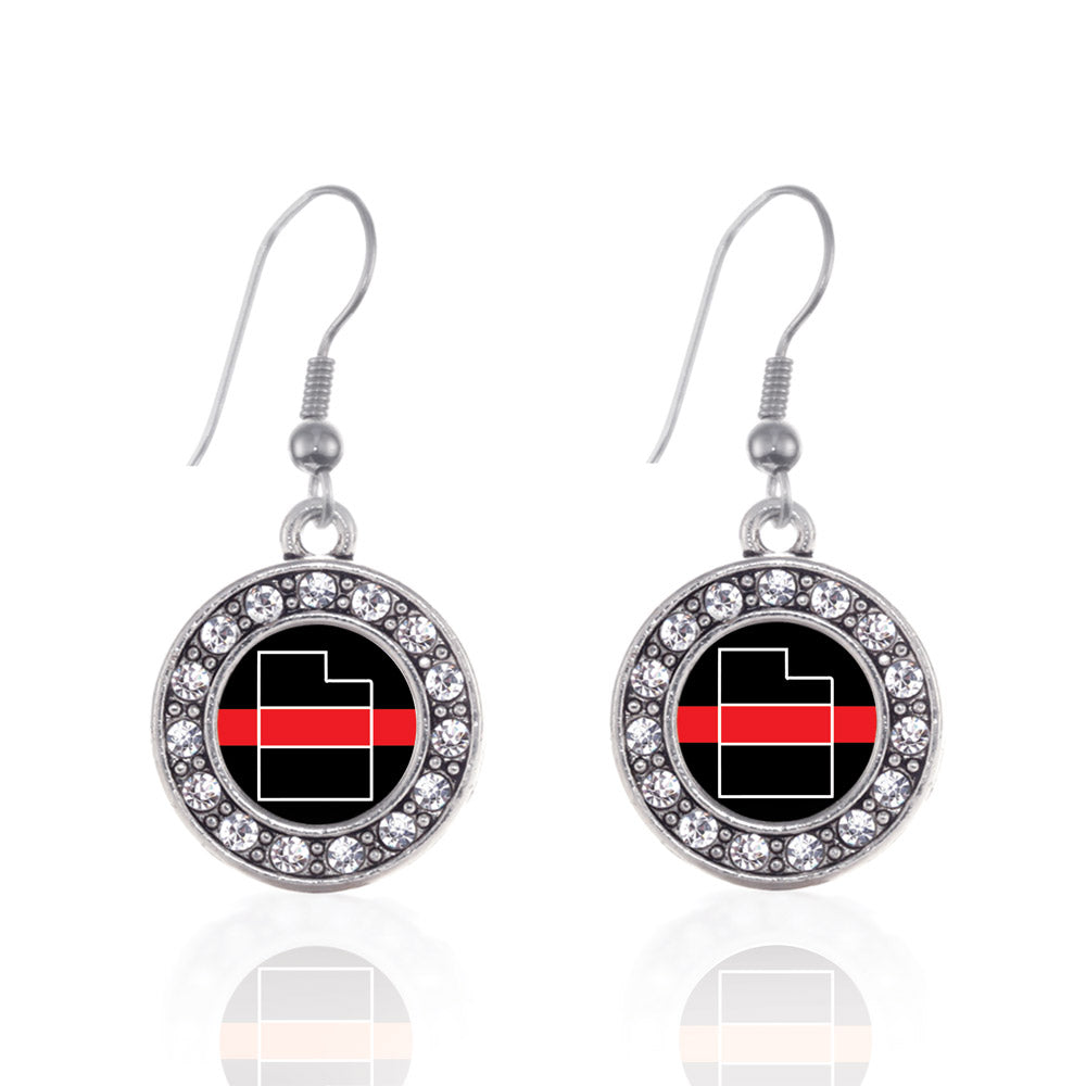 Silver Utah Thin Red Line Circle Charm Dangle Earrings