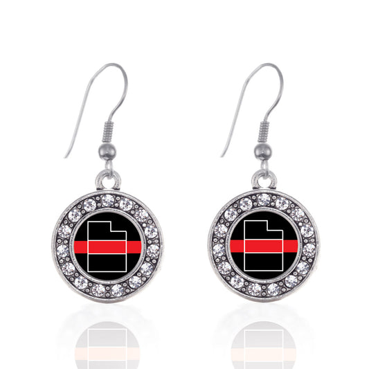 Silver Utah Thin Red Line Circle Charm Dangle Earrings