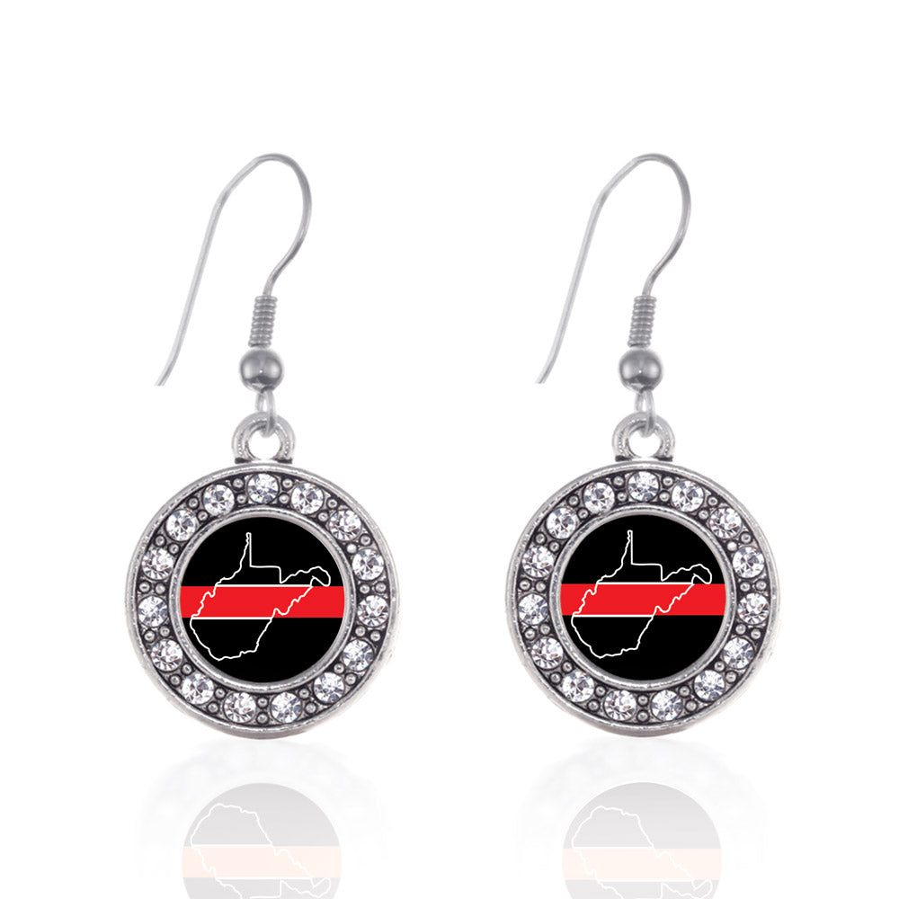 Silver West Virginia Thin Red Line Circle Charm Dangle Earrings