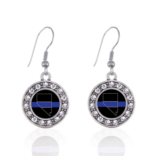 Silver Nevada Thin Blue Line Circle Charm Dangle Earrings