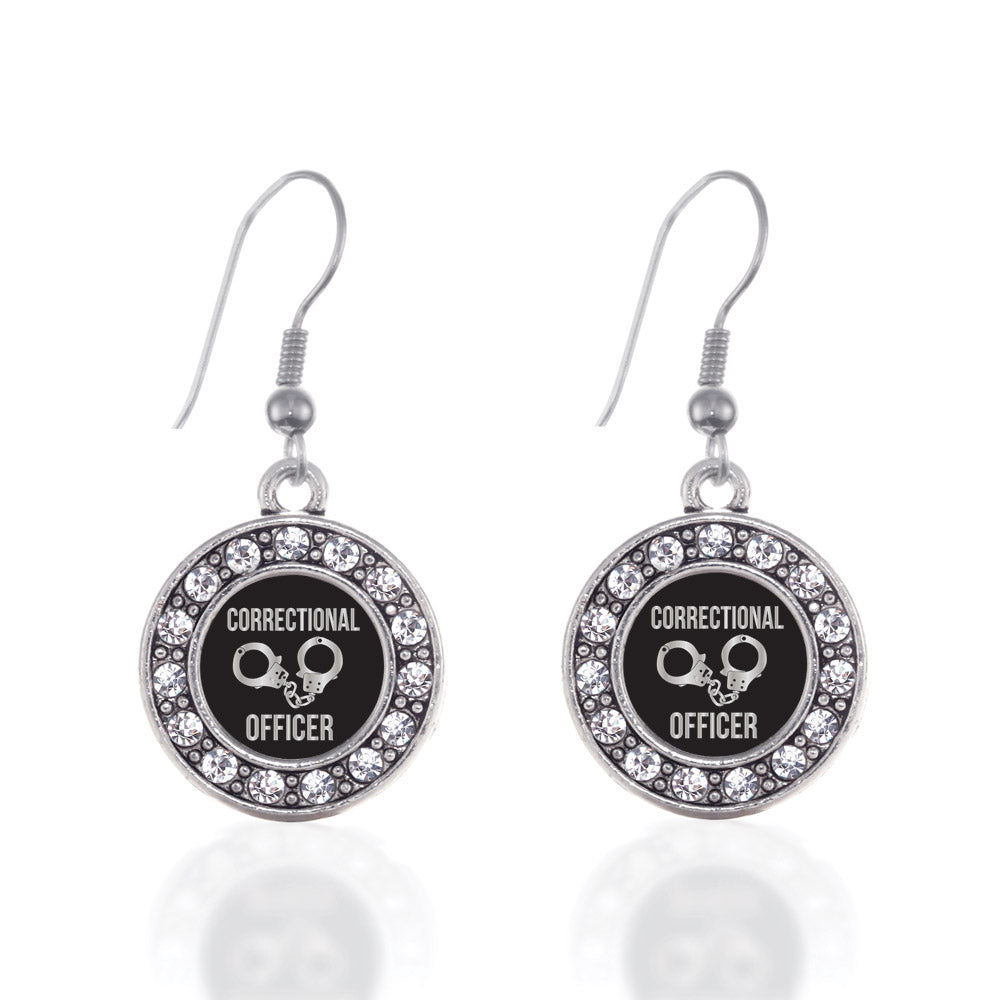 Silver Correctional Officer Circle Charm Dangle Earrings