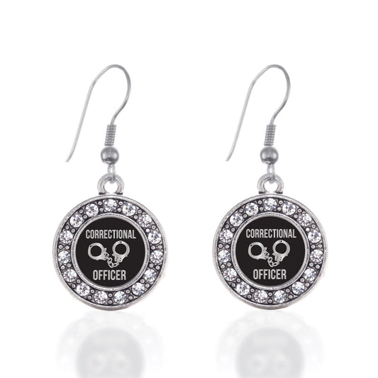 Silver Correctional Officer Circle Charm Dangle Earrings