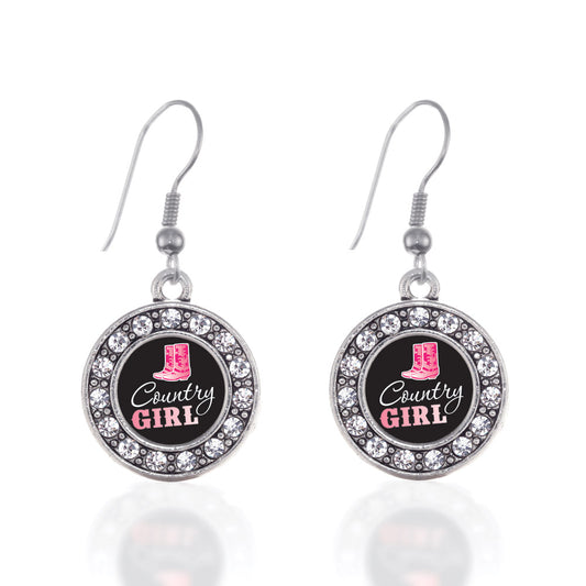 Silver Country Girl Circle Charm Dangle Earrings