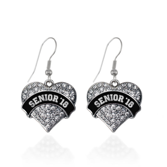 Silver Black and White Senior 2018 Pave Heart Charm Dangle Earrings