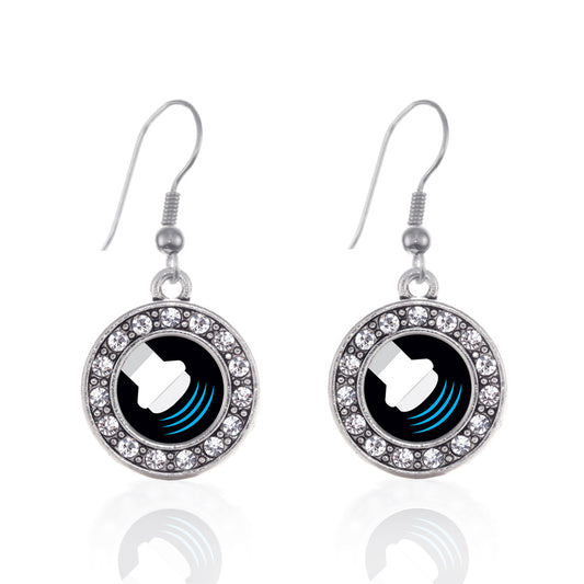 Silver Sonographer Circle Charm Dangle Earrings