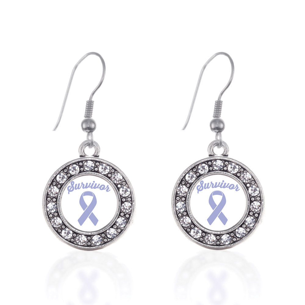 Silver Periwinkle Circle Charm Dangle Earrings