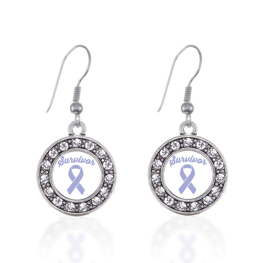 Silver Periwinkle Circle Charm Dangle Earrings