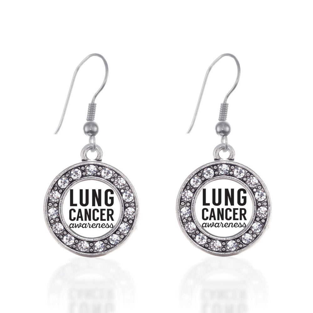 Silver Lung Cancer Awareness Circle Charm Dangle Earrings