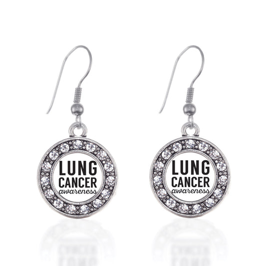Silver Lung Cancer Awareness Circle Charm Dangle Earrings