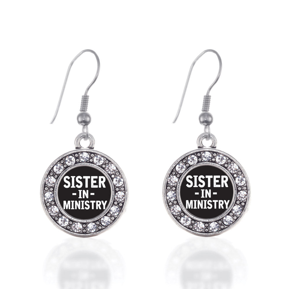 Silver Sister in Ministry Circle Charm Dangle Earrings