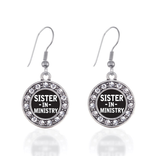 Silver Sister in Ministry Circle Charm Dangle Earrings