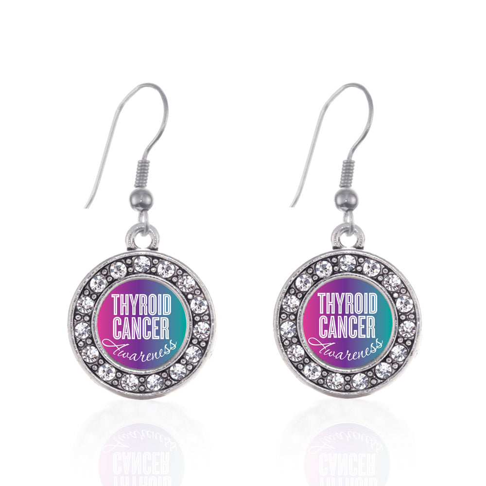 Silver Thyroid Cancer Awareness Circle Charm Dangle Earrings