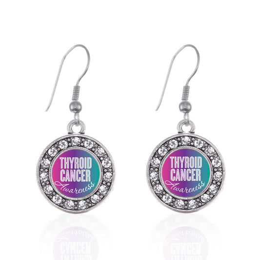 Silver Thyroid Cancer Awareness Circle Charm Dangle Earrings